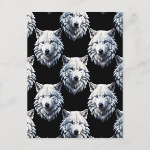 Weißes Wolfskopf-Musterdesign Postkarte
