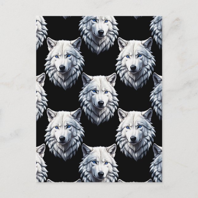 Weißes Wolfskopf-Musterdesign  Postkarte (Vorderseite)