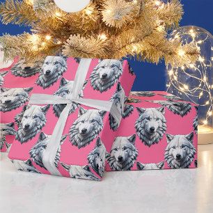 Weißes Wolfskopf-Musterdesign Rosa  Geschenkpapier