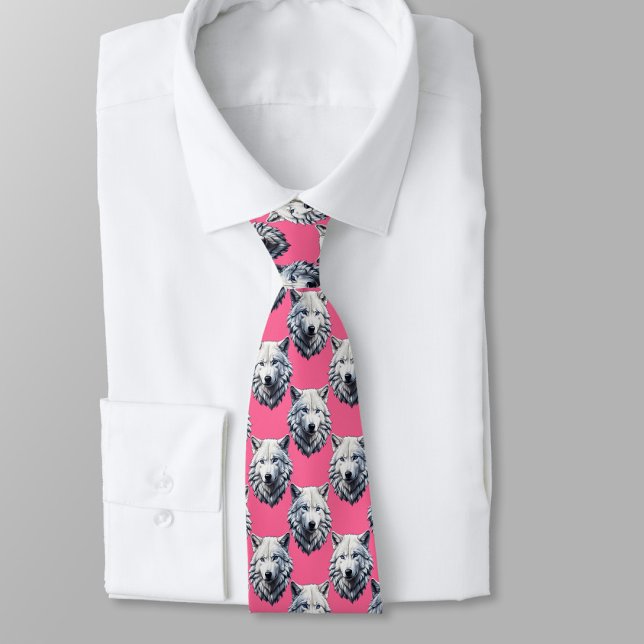Weißes Wolfskopf-Musterdesign Rosa  Krawatte (Von Creator hochgeladen)
