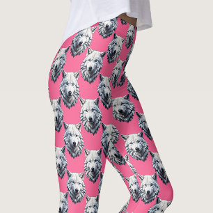 Weißes Wolfskopf-Musterdesign Rosa Leggings
