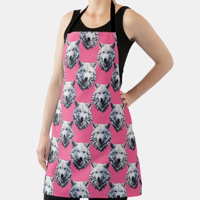 Weißes Wolfskopf-Musterdesign Rosa  Schürze (Von Creator hochgeladen)