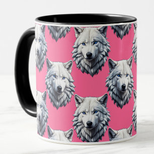 Weißes Wolfskopf-Musterdesign Rosa Tasse