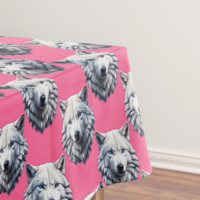 Weißes Wolfskopf-Musterdesign Rosa  Tischdecke (Von Creator hochgeladen)