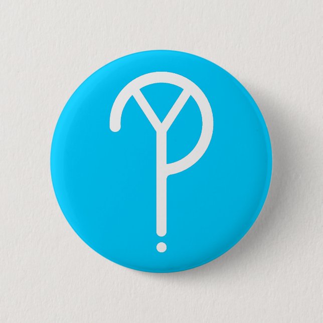 Weißes Y? Symbol auf Blau Button (Vorderseite)