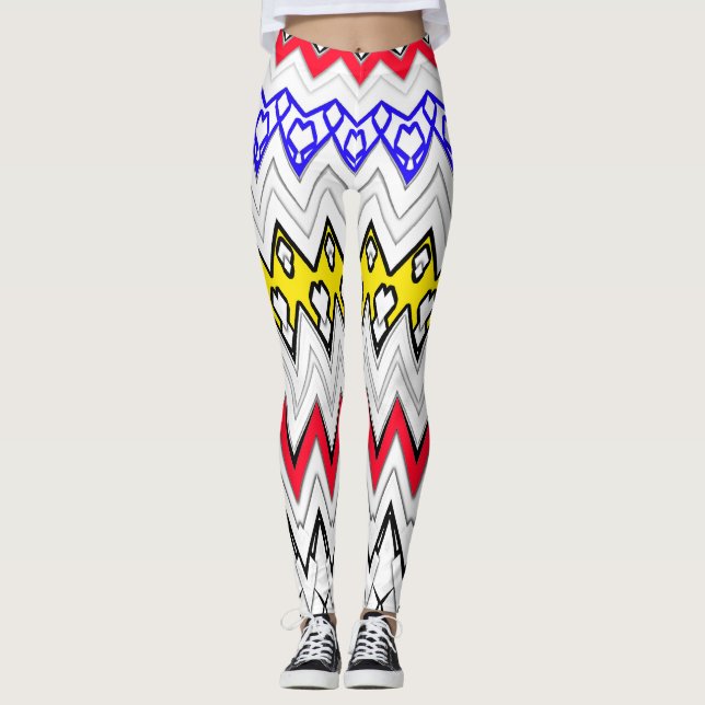 Weißes Zickzack-Mehrfarbendesign Legierung Leggings (Vorderseite)
