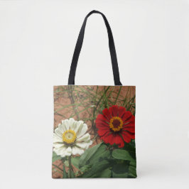 Weißes Zinnia und Rote Zinnia Tote Tasche