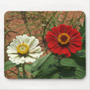 Weißes Zinnia und Rotes Zinnia Mousepad
