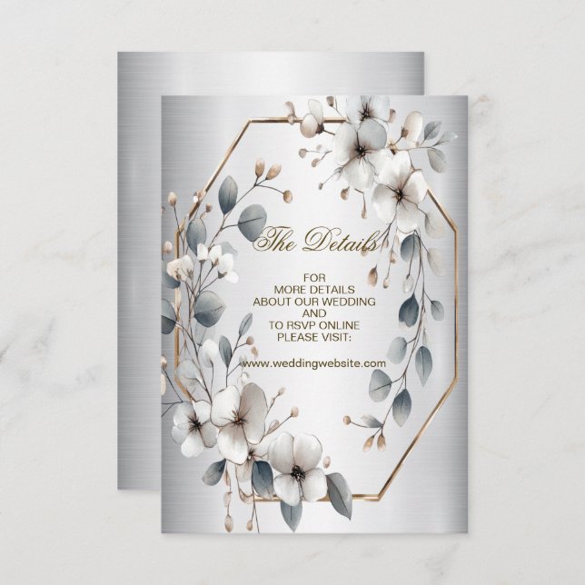 Weißfarbene Blume Golden Frame Silber Aquamarin Begleitkarte (Vorne/Hinten)