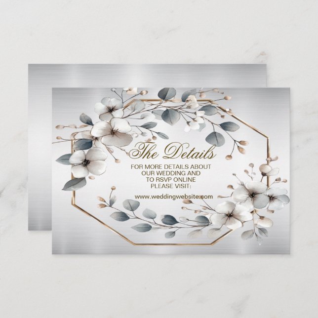 Weißfarbene Blume Golden Frame Silber Aquamarin Begleitkarte (Vorne/Hinten)