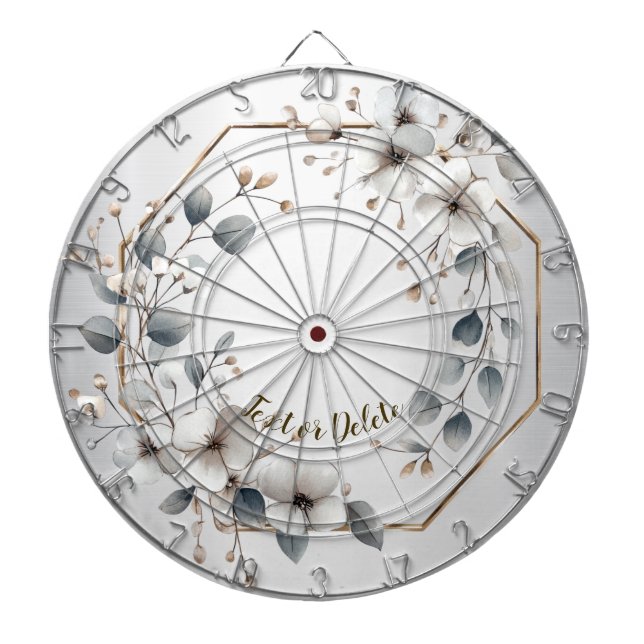 Weißfarbene Blume Golden Frame Silber Aquamarin Dartscheibe (vorne)