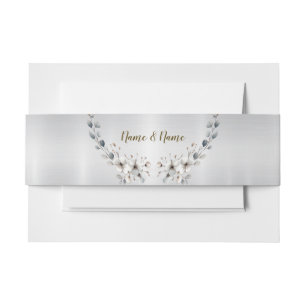Weißfarbene Blume Golden Frame Silber Aquamarin Einladungsbanderole