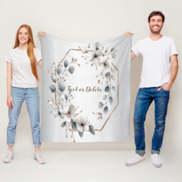 Weißfarbene Blume Golden Frame Silber Aquamarin Fleecedecke