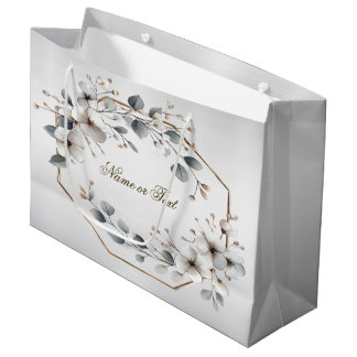 Weißfarbene Blume Golden Frame Silber Aquamarin Große Geschenktüte