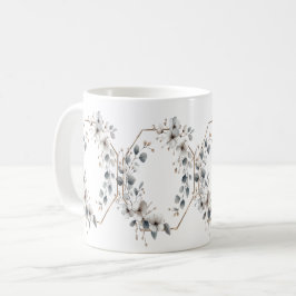 Weißfarbene Blume Golden Frame Silber Aquamarin Kaffeetasse