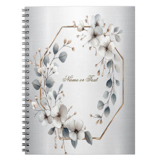 Weißfarbene Blume Golden Frame Silber Aquamarin Notizblock