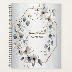 Weißfarbene Blume Golden Frame Silber Aquamarin Planer