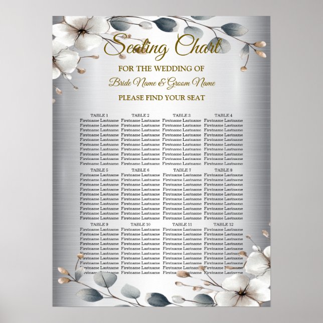 Weißfarbene Blume Golden Frame Silber Aquamarin Poster (Vorne)