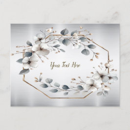 Weißfarbene Blume Golden Frame Silber Aquamarin Postkarte
