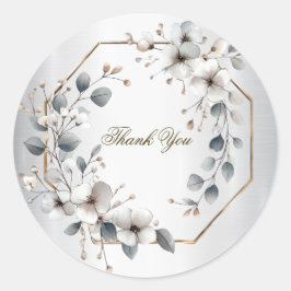 Weißfarbene Blume Golden Frame Silber Aquamarin Runder Aufkleber