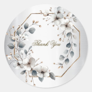 Weißfarbene Blume Golden Frame Silber Aquamarin Runder Aufkleber