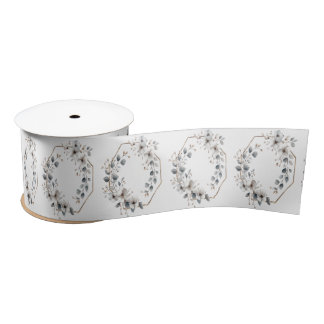 Weißfarbene Blume Golden Frame Silber Aquamarin Satinband