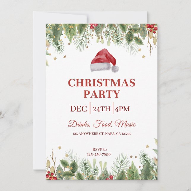 Weißfarbenes Blumenwein Weihnachtsfest Party Einla Einladung (Vorderseite)