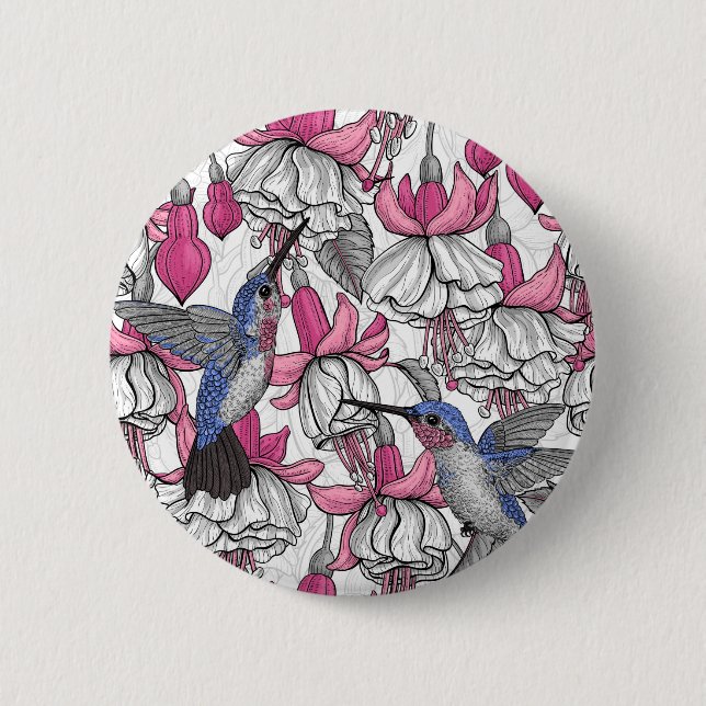 Weißfuchsien und Kolibris Button (Vorderseite)
