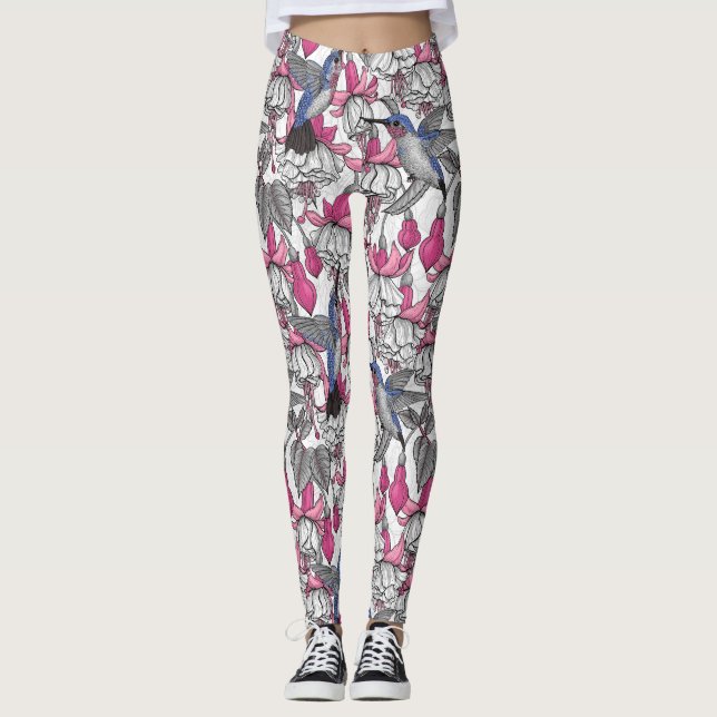 Weißfuchsien und Kolibris Leggings (Vorderseite)
