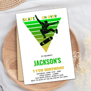 Weißgelbe grüne Skateboards Geburtstag Einladung