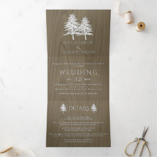 Weißgeprägte Bäume auf einer Winterhochzeit aus Se Dreifach Gefaltete Einladung