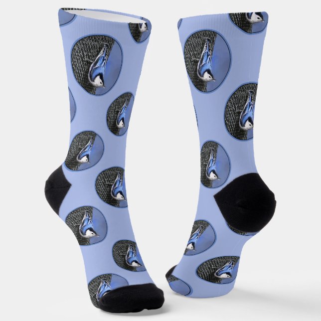 Weißgeröstete Nuthatch-Malerei Original Bird Ar Socken (Gewinkelt)