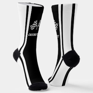 Weißgestrichene Rennwagenflaggen - Personalisiert Socken
