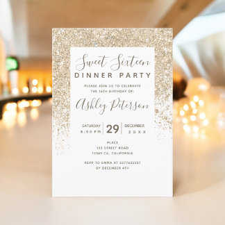 Weißgold Glitzer Typografie Weißgürtel Sweet 16 Einladung