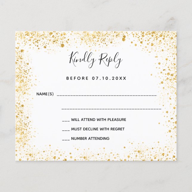 Weißgold Glitzern Hochzeit RSVP (Vorderseite)