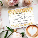 Weißgold Save the Date Ankündigungspostkarte<br><div class="desc">Eine gmädchenhafte und trendige Save the Date-Karte für eine 30. Geburtstagsfeier (oder jedes Alter). Ein stilvoller weißer Hintergrund mit vergoldeten Imitaten und Glitzern. Der Text: Save the Date ist mit einem großen angesagten,  handgeschriebenen Stilskript geschrieben.</div>