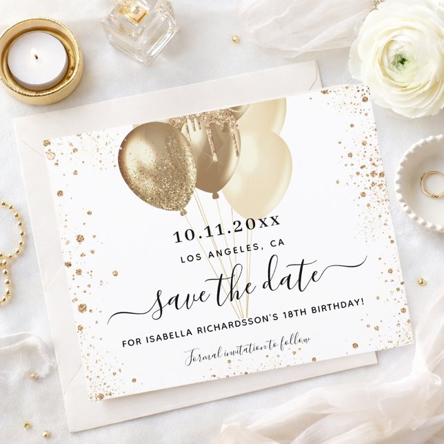 Weißgoldballons zum Geburtstag Save the Date Flyer (Von Creator hochgeladen)