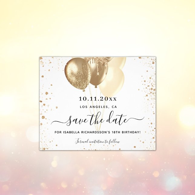 Weißgoldballons zum Geburtstag Save the Date Flyer (Von Creator hochgeladen)