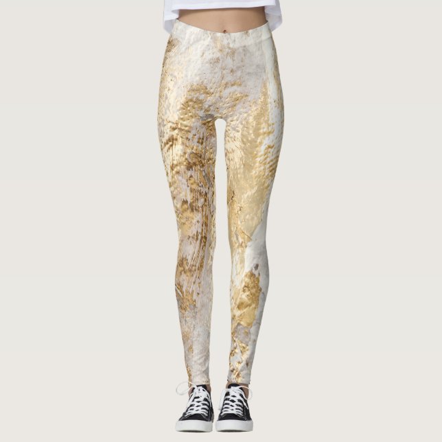 Weißgoldpinsel malte Textur. Leggings (Vorderseite)