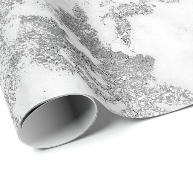 Weißgrauer Marmor Silver Carrara Stone Abstart Geschenkpapier (Rolleneckpunkt)