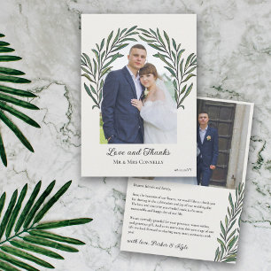 Weißgrüner Bogenkranz Foto-Hochzeit Dankeskarte