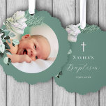 Weißgrüner Bouquet Taufe Ornament Karte<br><div class="desc">Taufpapier</div>