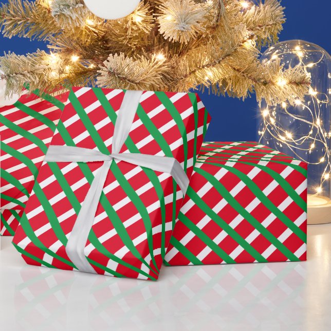 Weißgrünes kariertes Diamantmuster Geschenkpapier (Feiertage)