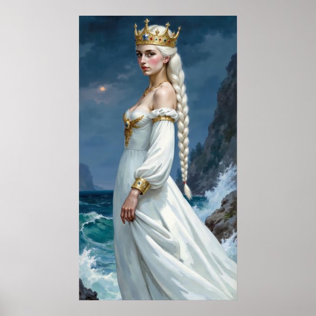 Weißhaarige Anime-Fantasy-Königin Poster (Vorne)