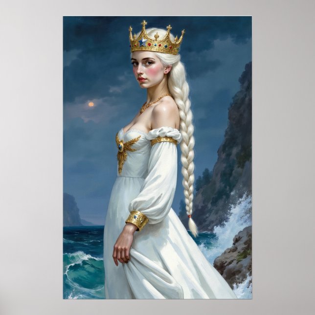 Weißhaarige Anime-Fantasy-Königin Poster (Vorne)