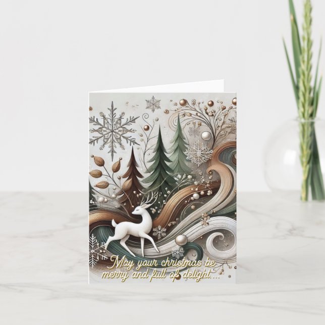 Weißhirsch 2-fache Weihnachtskarte Feiertagskarte (Vorderseite)