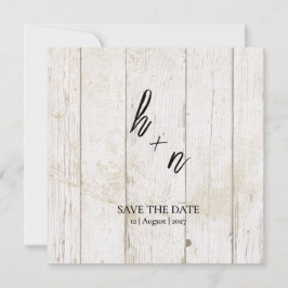 Weißholz Save the Date Minimalistische Initialen