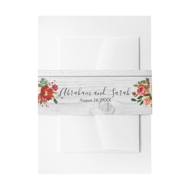Weißholzchic Custom Rustic Red Floral Rose Einladungsbanderole (Vorderseite Beispiel)