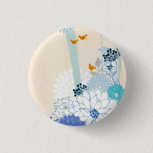 Weißholzwald Floral Bird Wasserfarbe Button