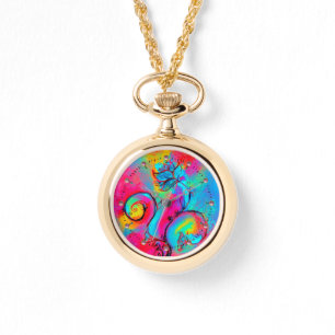 WEISSKALISCHE BLUME aquamarin-blau-rosa-gelb Armbanduhr